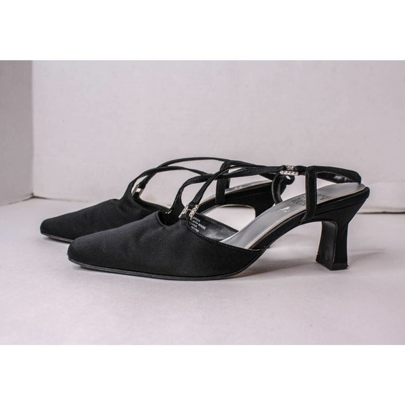 Mootsies Tootsies Collection Black Sling Back Heels Rhinestones Size 8W - Picture 1 of 7